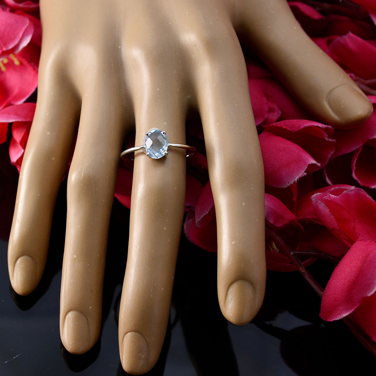 Blue Topaz Solitaire Japanese 925 Sterling Silver Blue Gems Elegant  Graceful Ring Jewellery