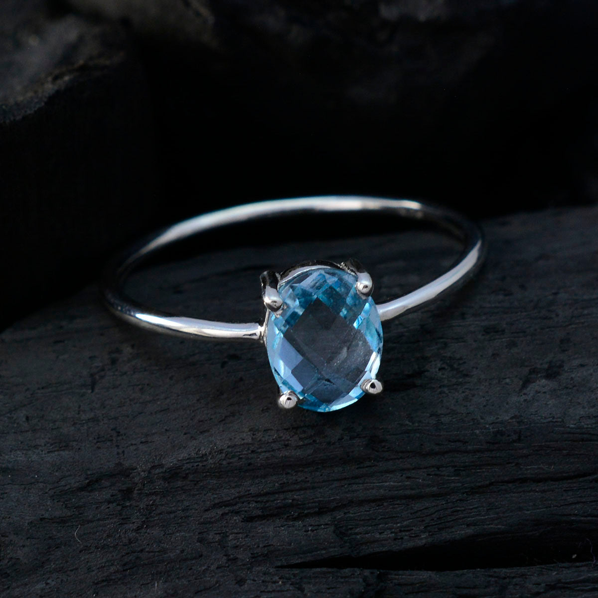 Blue Topaz Solitaire Japanese 925 Sterling Silver Blue Gems Elegant  Graceful Ring Jewellery