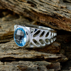 Blue Topaz Solitaire Middle Eastern Sterling Silver Blue Gemstone Slim Rope Wire Ring Jewellery