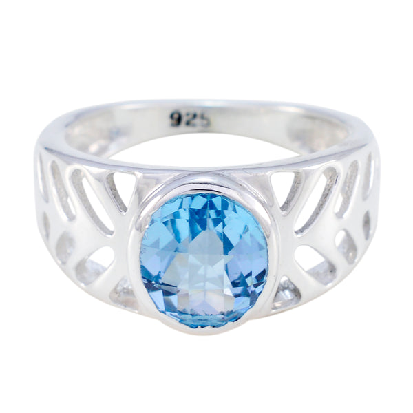 Blue Topaz Solitaire Middle Eastern Sterling Silver Blue Gemstone Slim Rope Wire Ring Jewellery