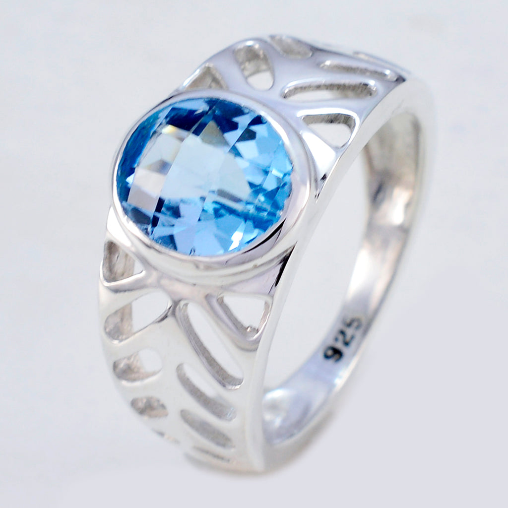 Blue Topaz Solitaire Middle Eastern Sterling Silver Blue Gemstone Slim Rope Wire Ring Jewellery