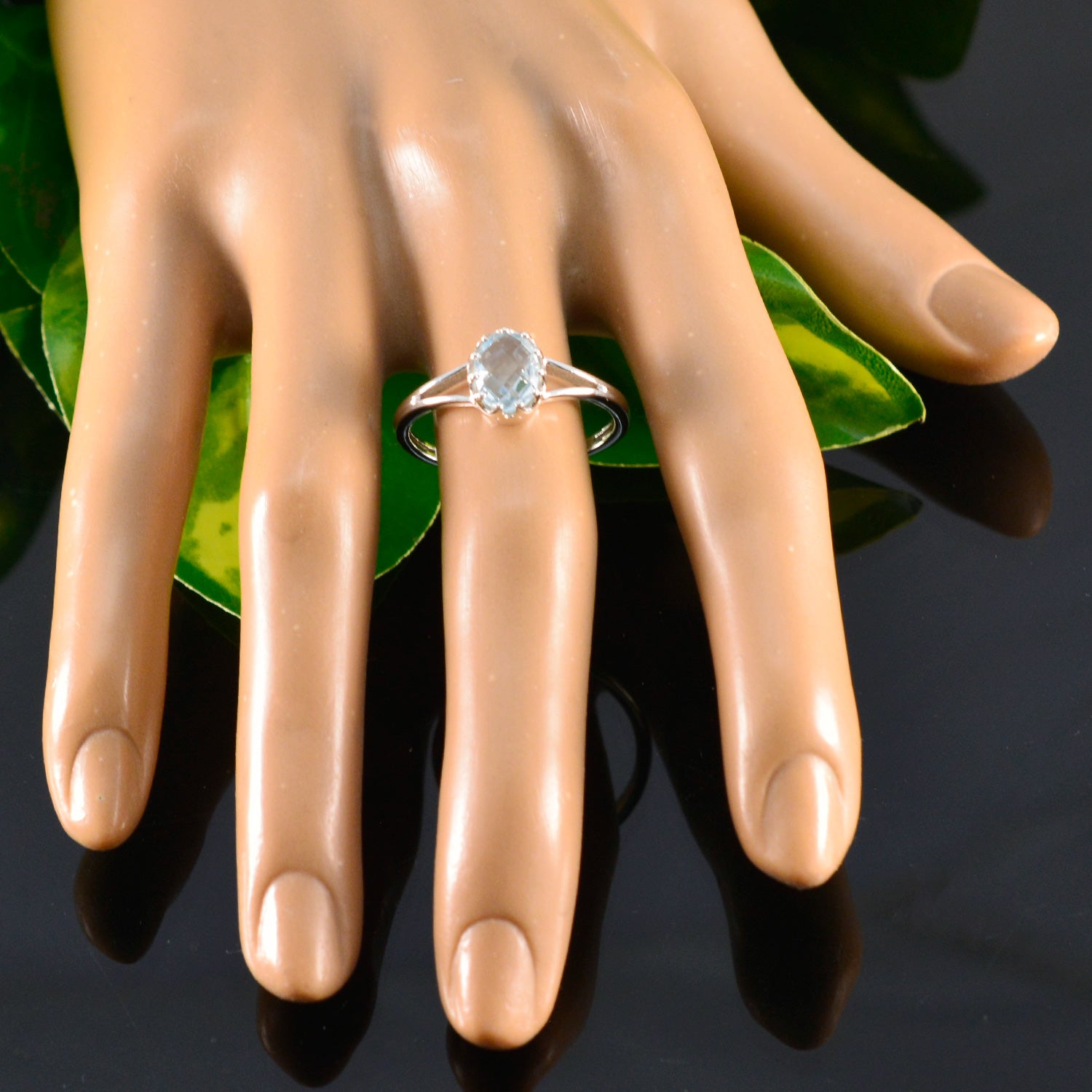 Blue Topaz Solitaire Japanese Sterling Silver Blue Gems Dainty Contemporary Ring Jewellery