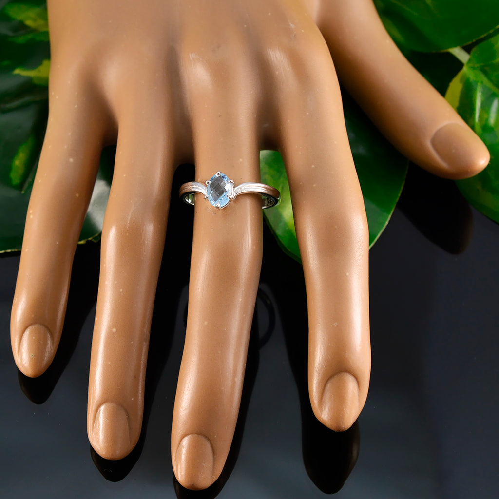 Blue Topaz Solitaire Korean Silver Blue Gems Dainty Modern Ring Jewellery