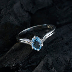 Blue Topaz Solitaire Korean Silver Blue Gems Dainty Modern Ring Jewellery