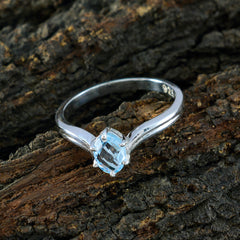 Blue Topaz Solitaire Korean Silver Blue Gems Dainty Modern Ring Jewellery