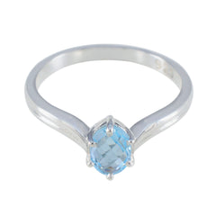 Blue Topaz Solitaire Korean Silver Blue Gems Dainty Modern Ring Jewellery
