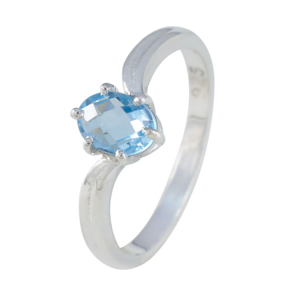 Blue Topaz Solitaire Korean Silver Blue Gems Dainty Modern Ring Jewellery