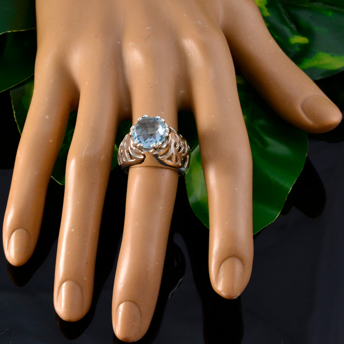 Blue Topaz Solitaire Indian 925 Sterling Silver Blue Gemstone Versatile Contemporary Ring Jewellery