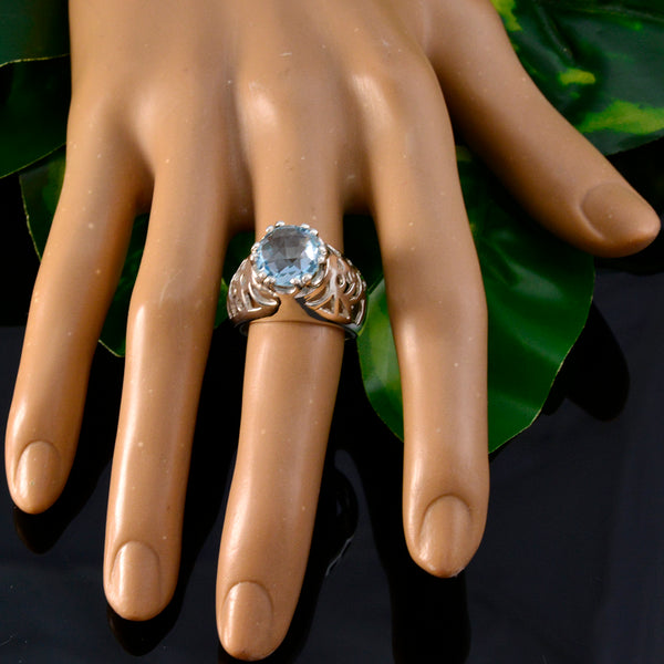 Blue Topaz Solitaire Indian 925 Sterling Silver Blue Gemstone Versatile Contemporary Ring Jewellery