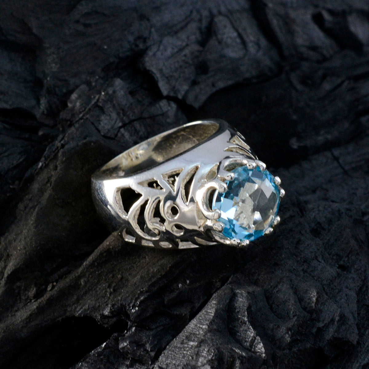 Blue Topaz Solitaire Indian 925 Sterling Silver Blue Gemstone Versatile Contemporary Ring Jewellery