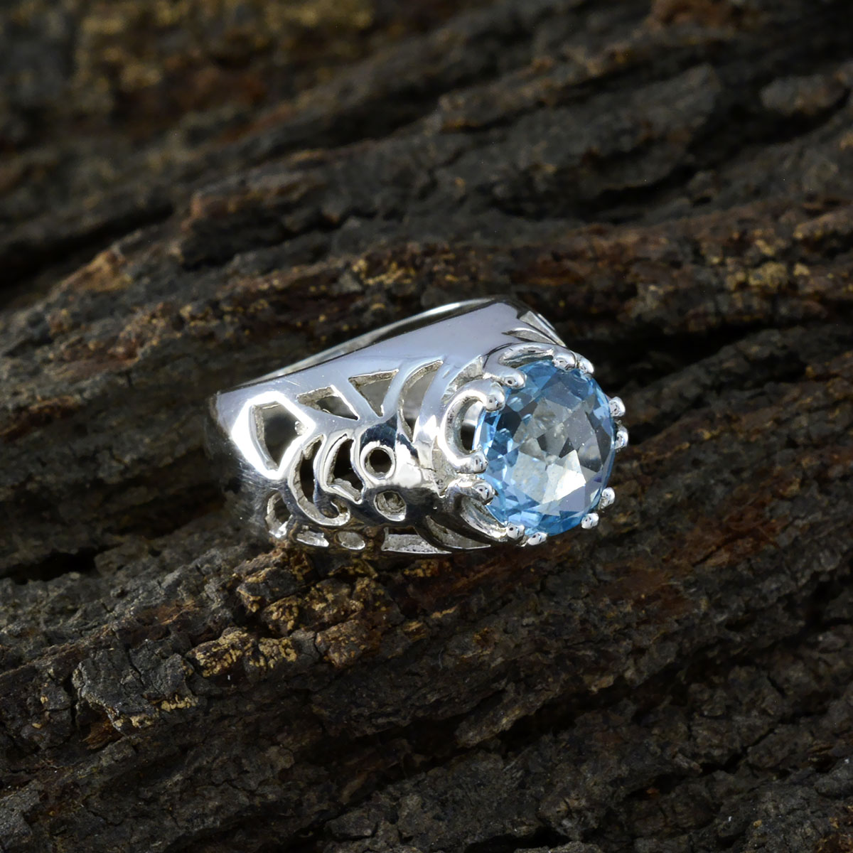 Blue Topaz Solitaire Indian 925 Sterling Silver Blue Gemstone Versatile Contemporary Ring Jewellery