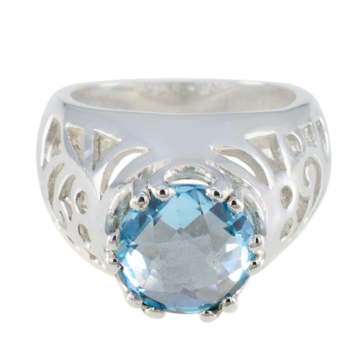 Blue Topaz Solitaire Indian 925 Sterling Silver Blue Gemstone Versatile Contemporary Ring Jewellery