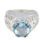 Blue Topaz Solitaire Indian 925 Sterling Silver Blue Gemstone Versatile Contemporary Ring Jewellery