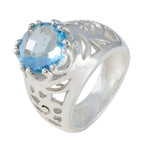Blue Topaz Solitaire Indian 925 Sterling Silver Blue Gemstone Versatile Contemporary Ring Jewellery