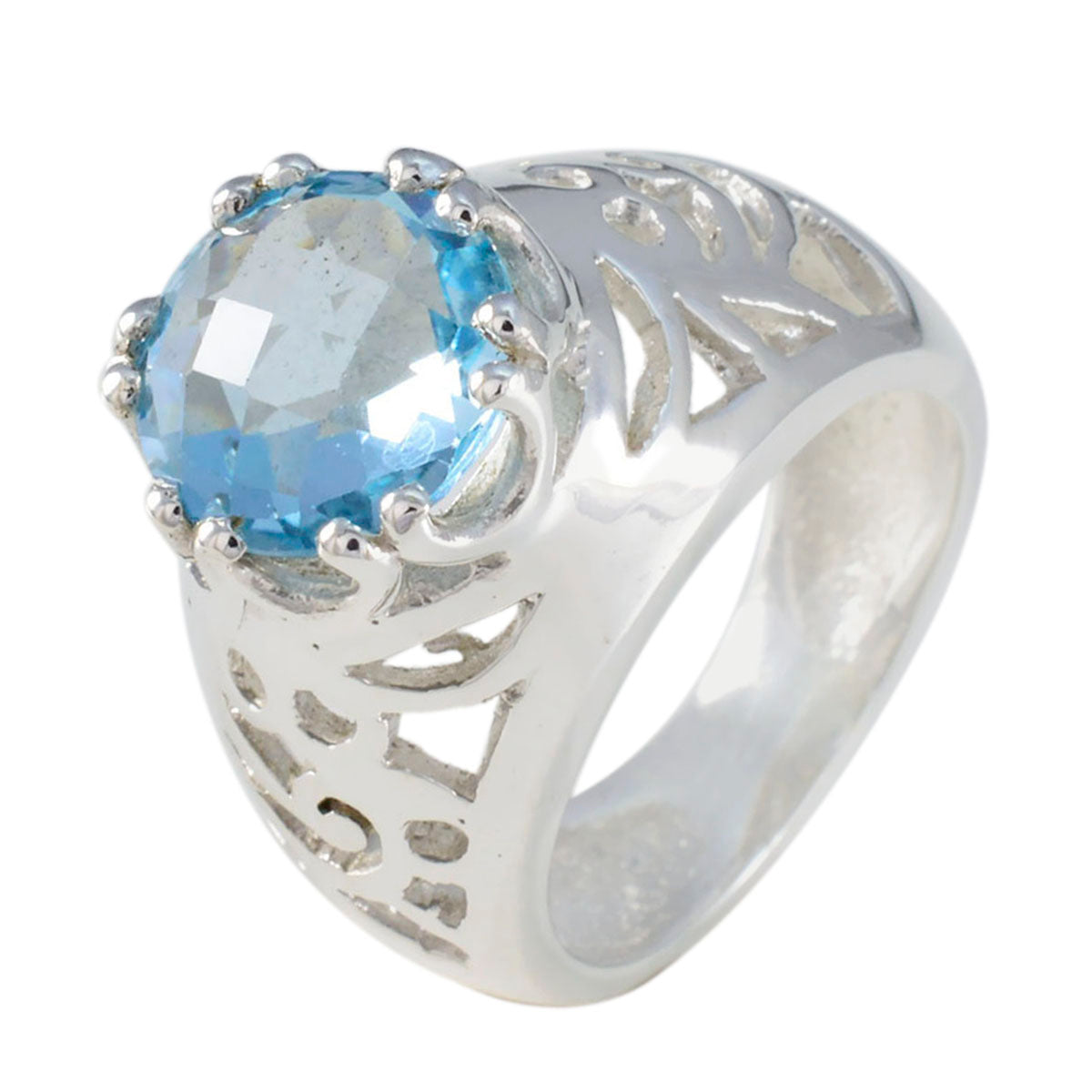 Blue Topaz Solitaire Indian 925 Sterling Silver Blue Gemstone Versatile Contemporary Ring Jewellery