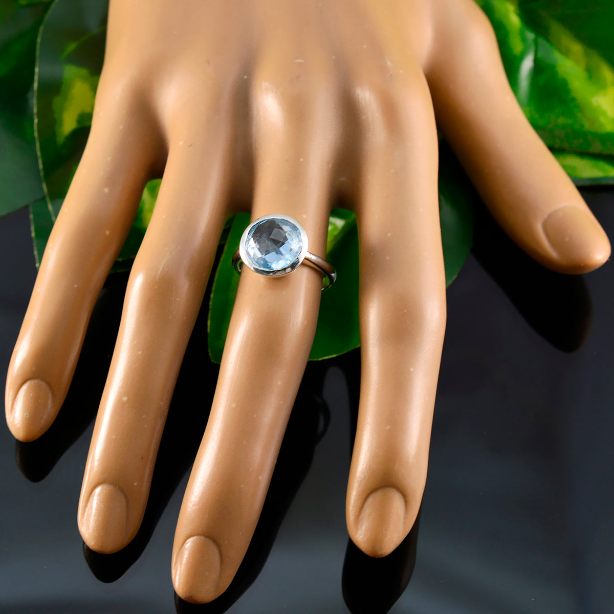 Blue Topaz Solitaire Egyptian Sterling Silver Blue Gemstones Tiny Sophisticated Ring Jewelry