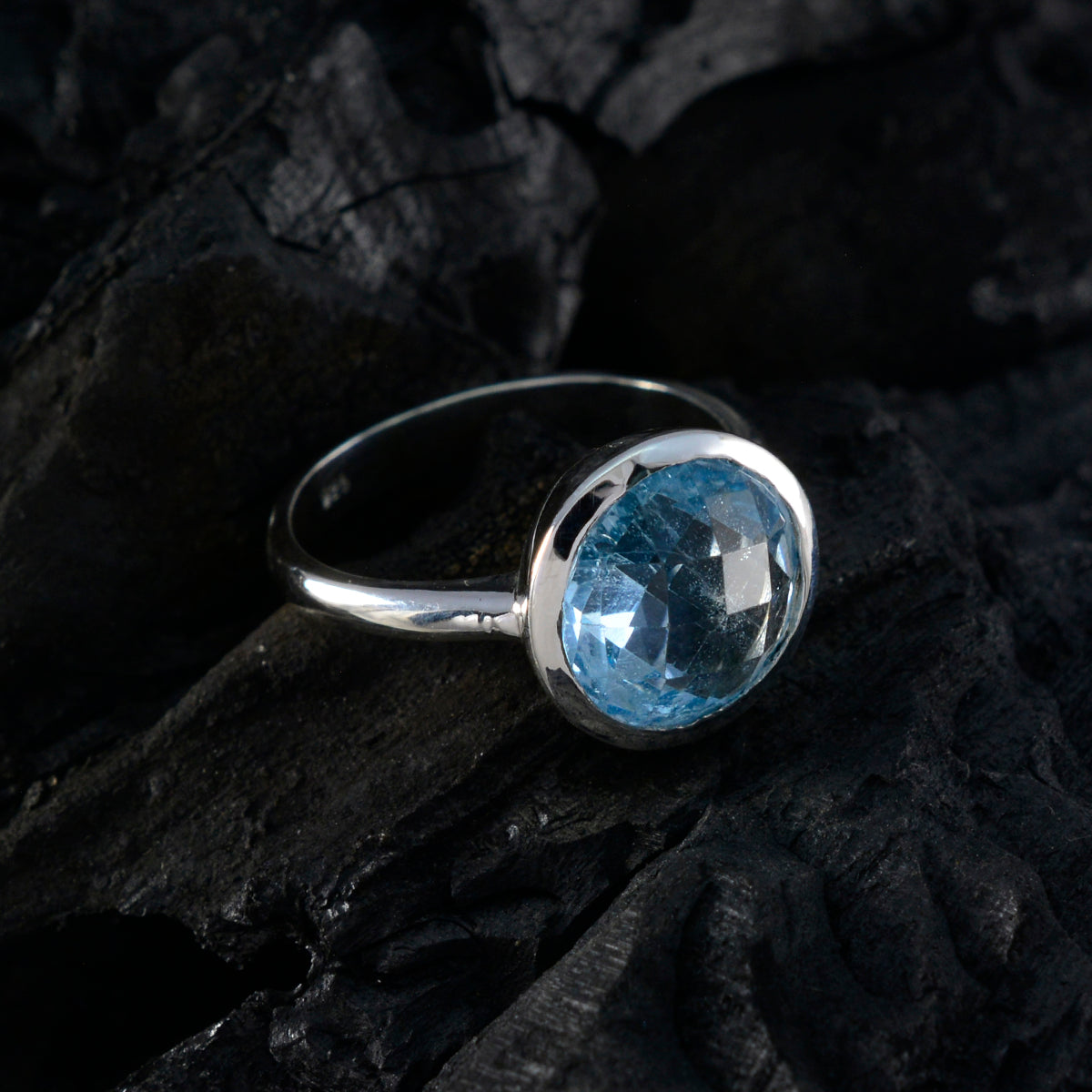 Blue Topaz Solitaire Egyptian Sterling Silver Blue Gemstones Tiny Sophisticated Ring Jewelry