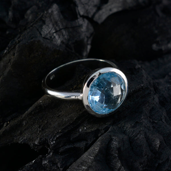 Blue Topaz Solitaire Egyptian Sterling Silver Blue Gemstones Tiny Sophisticated Ring Jewelry