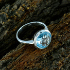 Blue Topaz Solitaire Egyptian Sterling Silver Blue Gemstones Tiny Sophisticated Ring Jewelry