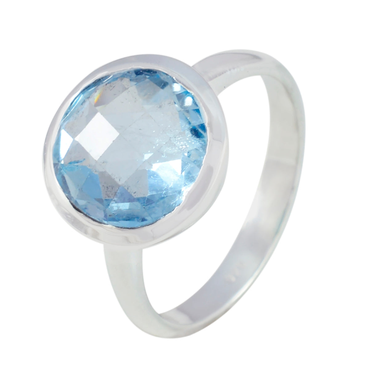 Blue Topaz Solitaire Egyptian Sterling Silver Blue Gemstones Tiny Sophisticated Ring Jewelry