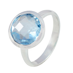 Blue Topaz Solitaire Egyptian Sterling Silver Blue Gemstones Tiny Sophisticated Ring Jewelry
