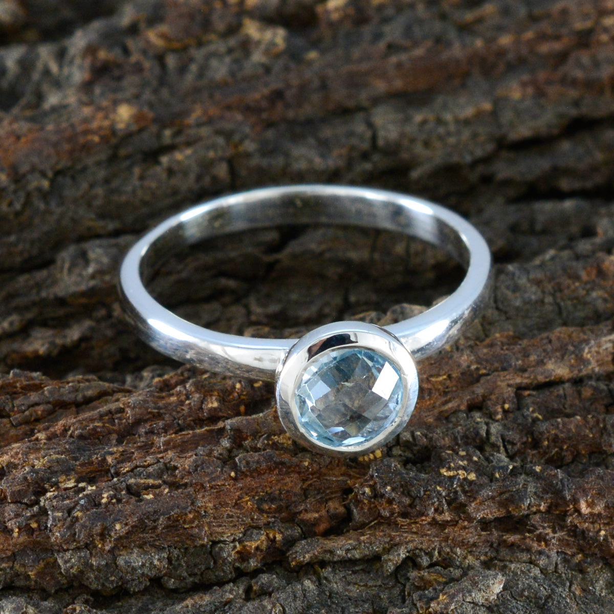 Blue Topaz Solitaire Turkish 925 Silver Blue Gems Delicate Glamorous Ring Jewellery