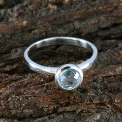 Blue Topaz Solitaire Turkish 925 Silver Blue Gems Delicate Glamorous Ring Jewellery