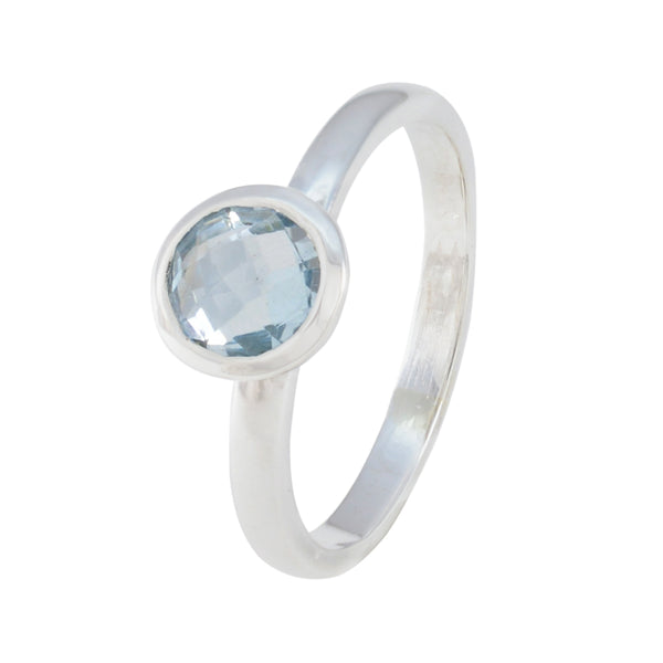 Blue Topaz Solitaire Turkish 925 Silver Blue Gems Delicate Glamorous Ring Jewellery