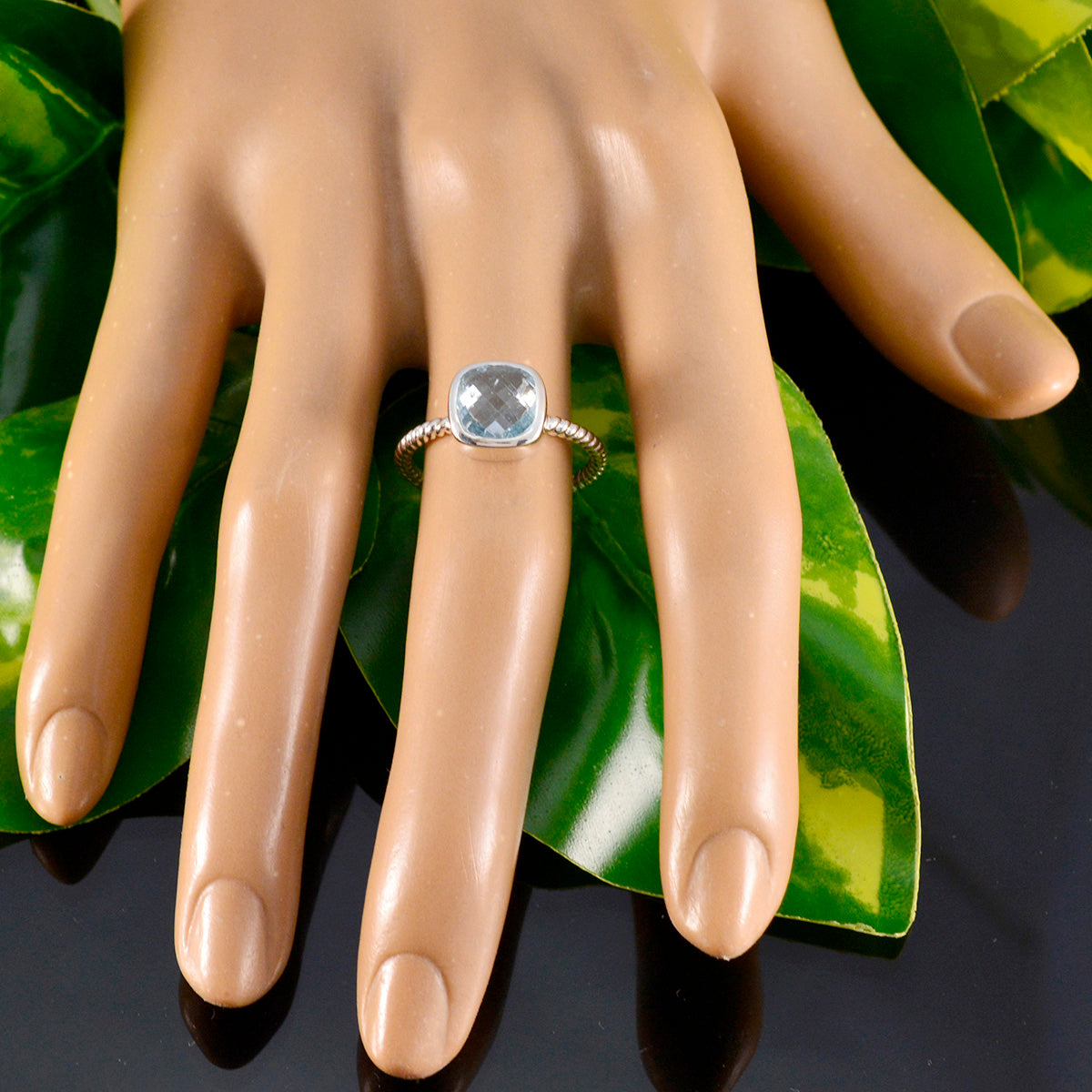 Blue Topaz Solitaire Turkish Sterling Silver Blue Gemstones Dainty Twist Ring Jewelry