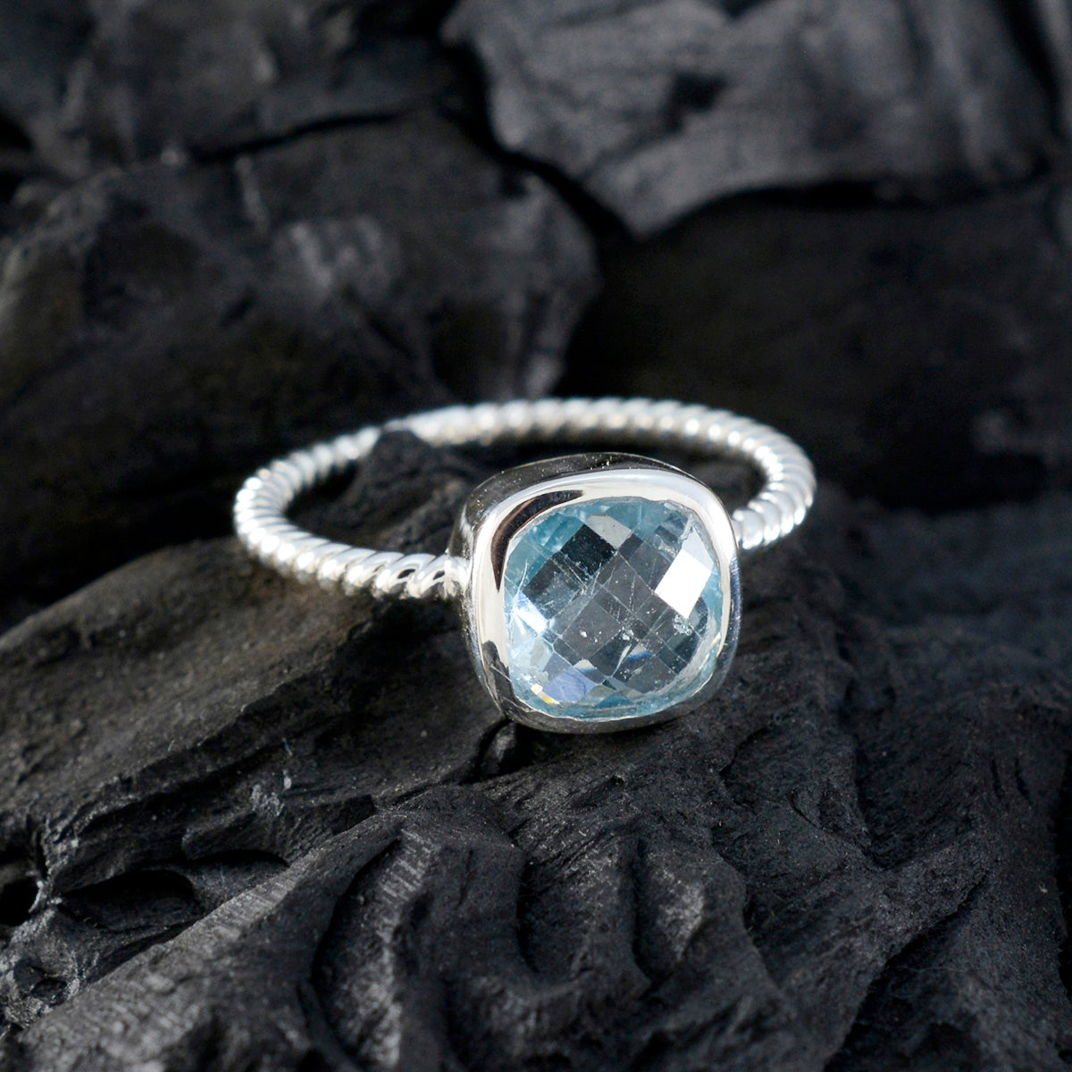 Blue Topaz Solitaire Turkish Sterling Silver Blue Gemstones Dainty Twist Ring Jewelry