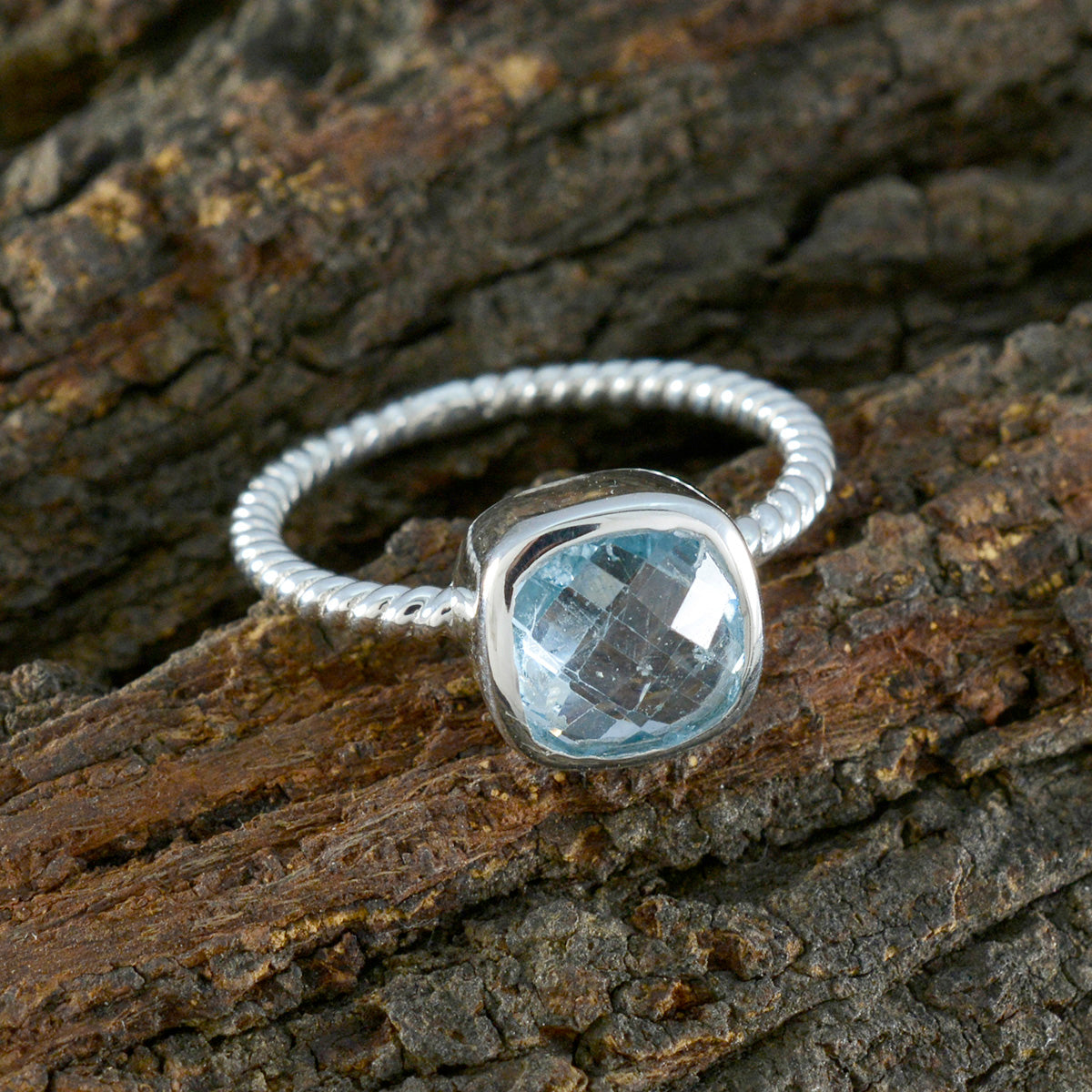 Blue Topaz Solitaire Turkish Sterling Silver Blue Gemstones Dainty Twist Ring Jewelry