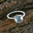 Blue Topaz Solitaire Turkish Sterling Silver Blue Gemstones Dainty Twist Ring Jewelry