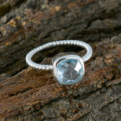 Blue Topaz Solitaire Turkish Sterling Silver Blue Gemstones Dainty Twist Ring Jewelry