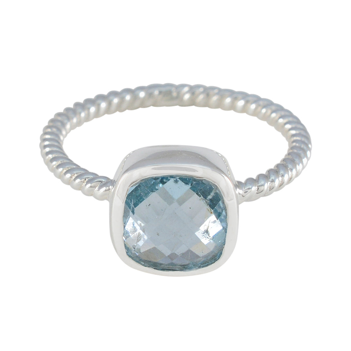 Blue Topaz Solitaire Turkish Sterling Silver Blue Gemstones Dainty Twist Ring Jewelry