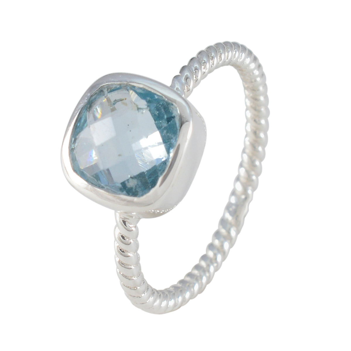 Blå Topas Solitaire Turkiskt Sterlingsilver Blå Ädelstenar Elegant Twist Ring Smycken Sekundär produktbild