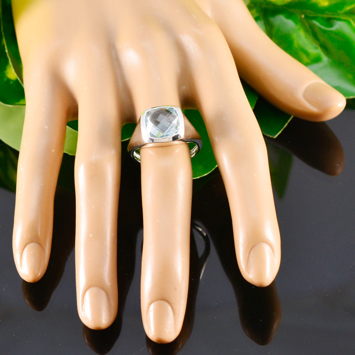 Blue Topaz Solitaire French Sterling Silver Blue Gemstone Eye catching Abstract Ring Jewelry