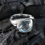 Blue Topaz Solitaire French Sterling Silver Blue Gemstone Eye catching Abstract Ring Jewelry