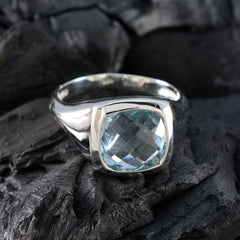 Blue Topaz Solitaire French Sterling Silver Blue Gemstone Eye catching Abstract Ring Jewelry