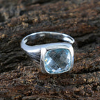 Blue Topaz Solitaire French Sterling Silver Blue Gemstone Eye catching Abstract Ring Jewelry