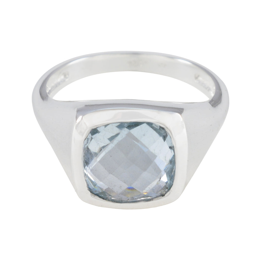 Blue Topaz Solitaire French Sterling Silver Blue Gemstone Eye catching Abstract Ring Jewelry