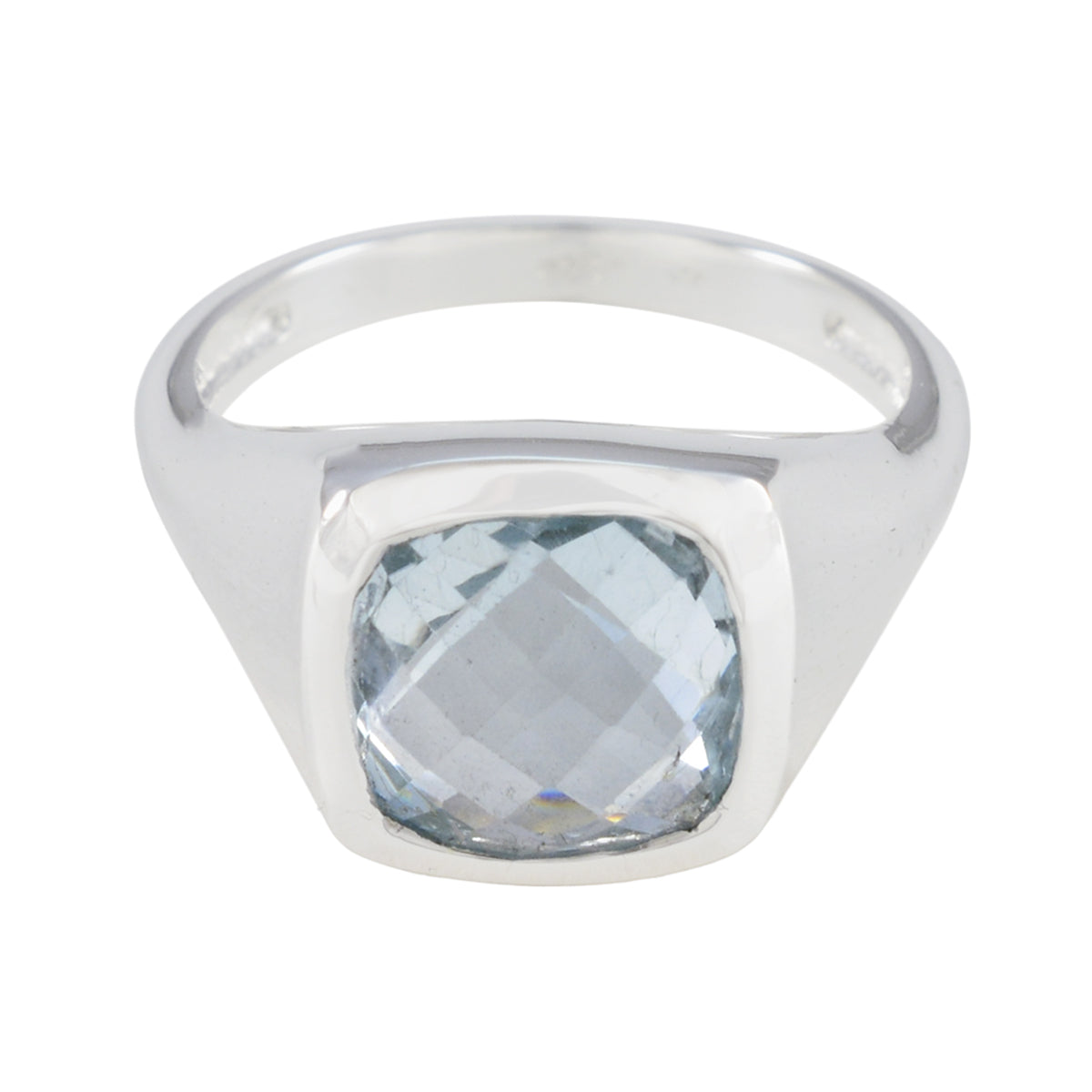 Blue Topaz Solitaire French Sterling Silver Blue Gemstone Eye catching Abstract Ring Jewelry
