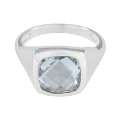 Blue Topaz Solitaire French Sterling Silver Blue Gemstone Eye catching Abstract Ring Jewelry