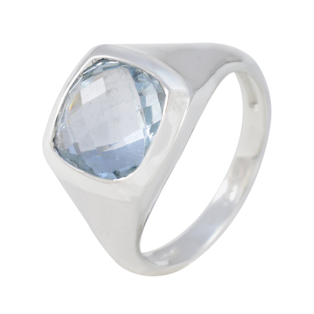 Blauer Topas Solitär Französisches Sterling Silber Blauer Edelstein Auffälliger abstrakter Ring Schmuck Zweitbild