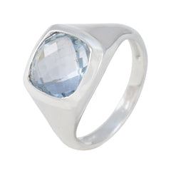 Blue Topaz Solitaire French Sterling Silver Blue Gemstone Eye catching Abstract Ring Jewelry