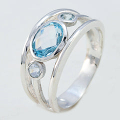 Blue Topaz Trilogy French Sterling Silver Blue Gems Tiny Contemporary Ring Jewellery