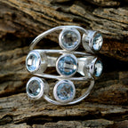 Blue Topaz Hepta German 925 Silver Blue Gemstones Mid weight Luxurious Ring Jewellery