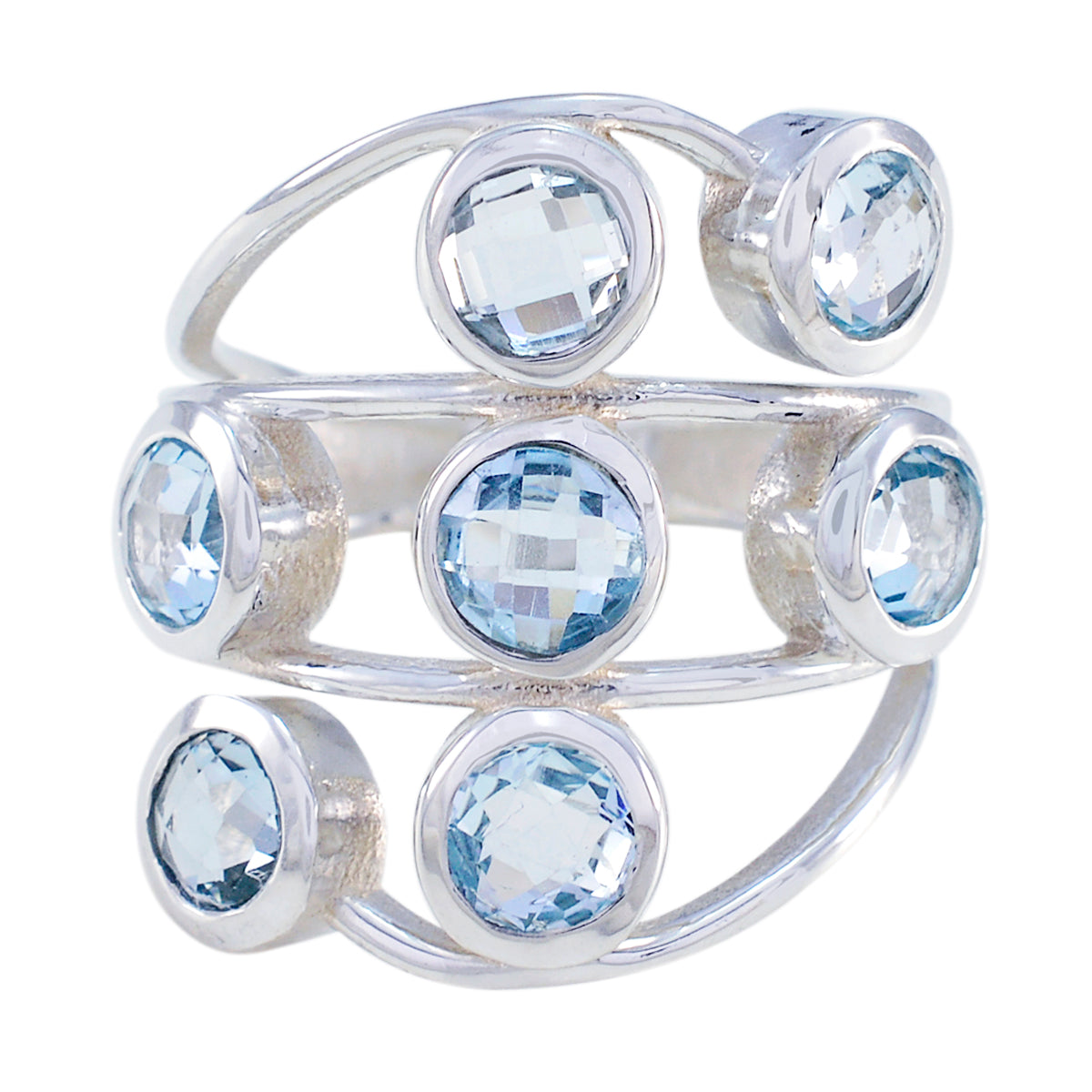 Blue Topaz Hepta German 925 Silver Blue Gemstones Mid weight Luxurious Ring Jewellery Главное изображение товара