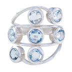 Blue Topaz Hepta German 925 Silver Blue Gemstones Mid weight Luxurious Ring Jewellery