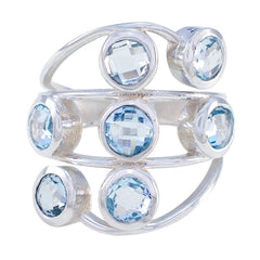 Blue Topaz Hepta German 925 Silver Blue Gemstones Mid weight Luxurious Ring Jewellery