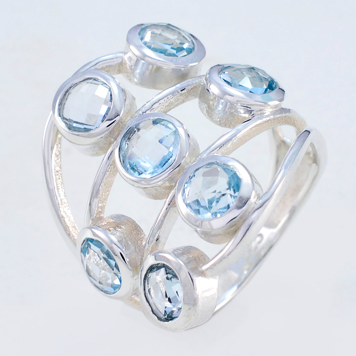 Blue Topaz Hepta German 925 Silver Blue Gemstones Mid-weight Luxurious Ring Jewellery Второстепенное изображение товара